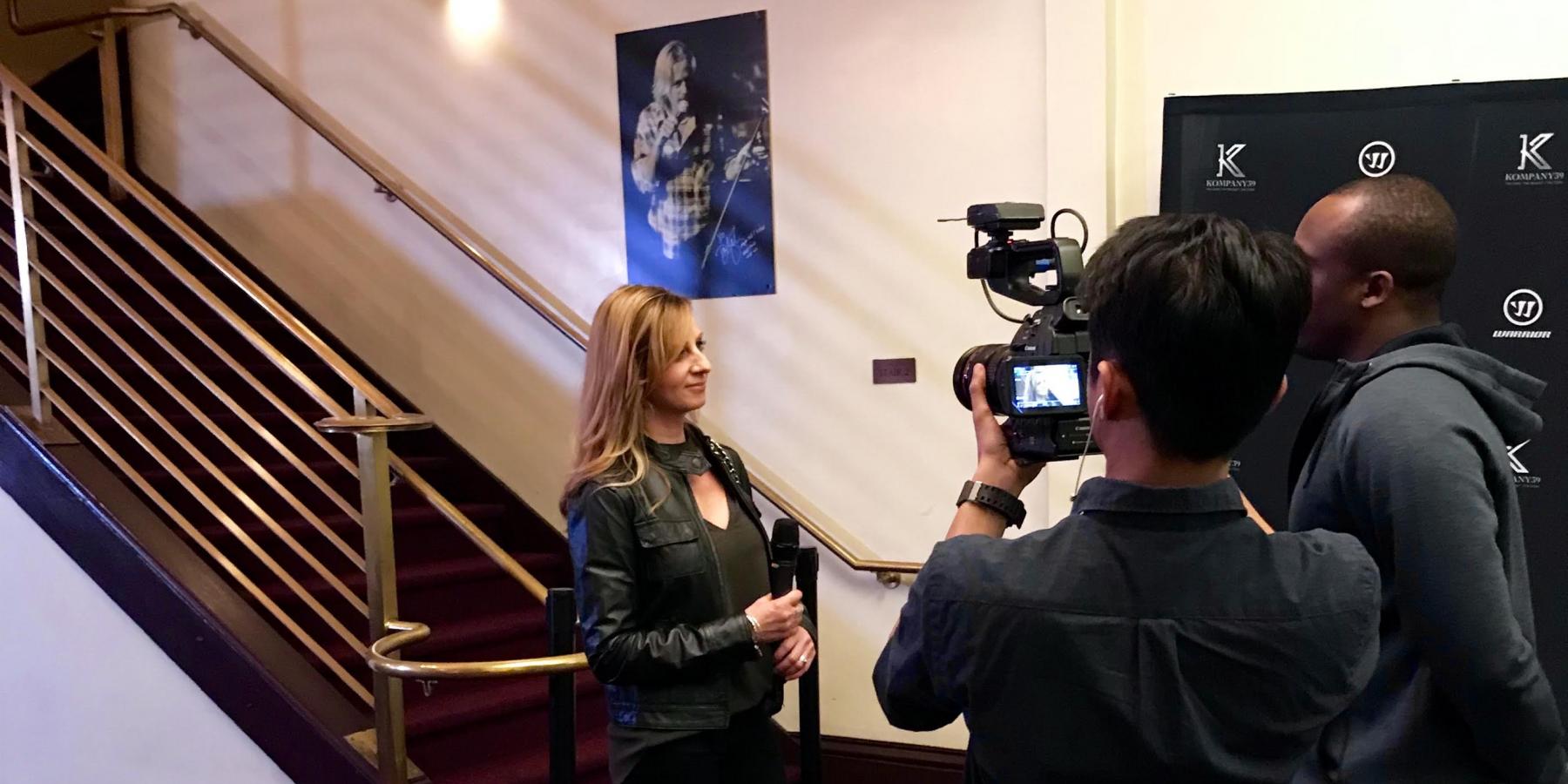Cathy Andrade interviewed at Joe Pavelski Kompany39 event